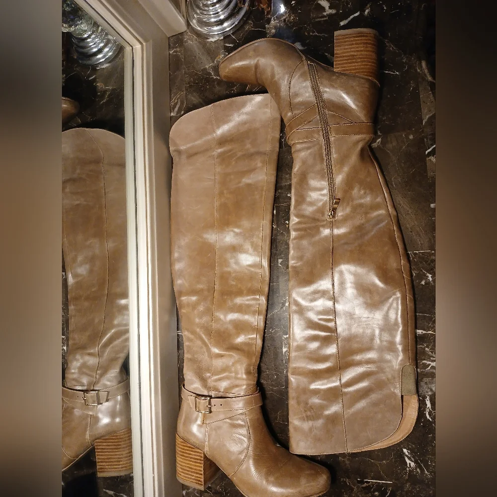 Matiko Tan Over the Knee Leather Boots